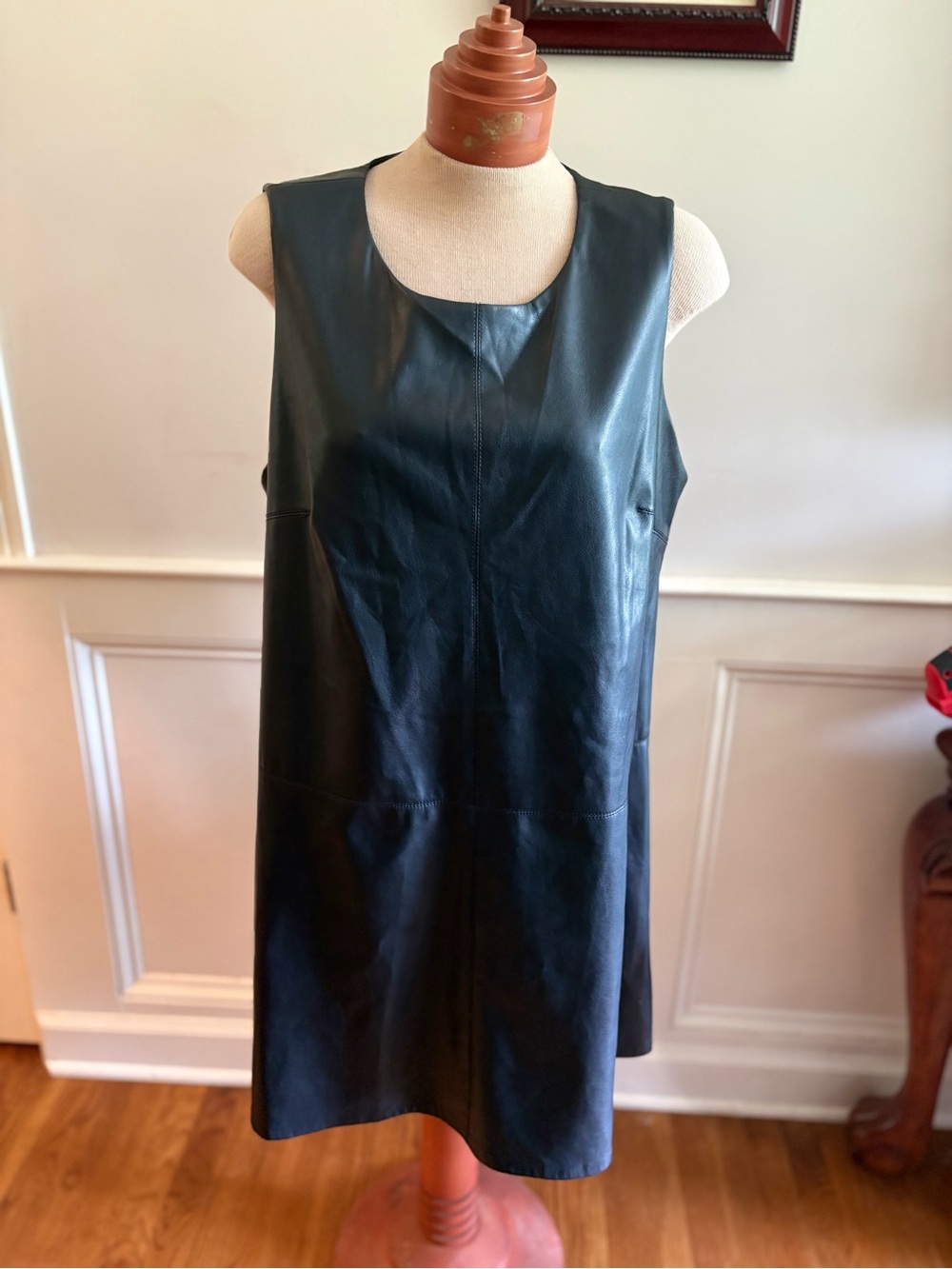 Calvin Klein Black Faux Leather Sleeveless Shift Dress